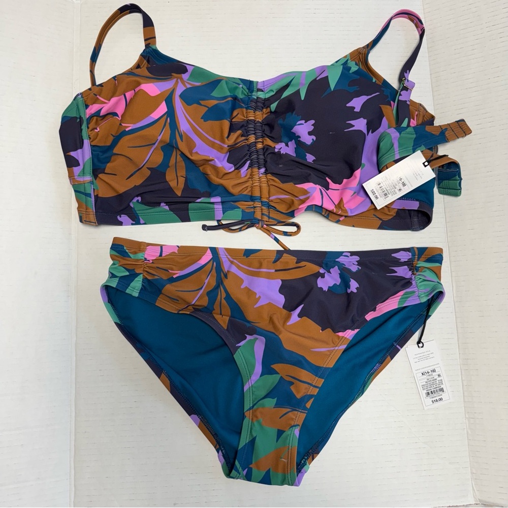 Shade & Shore Purple and Brown Bikini Swim Set - TOP 1X (16-18) , Bikini - X